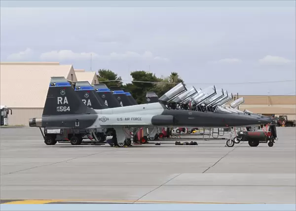 Row of T-38C trainer jets at Nellis Air Force Base, Nevada