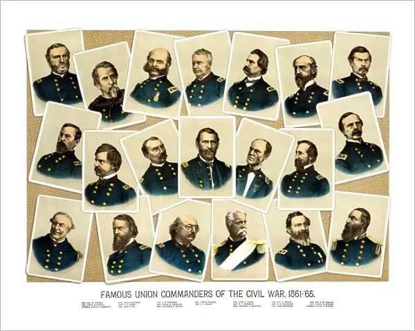 Digitally restored Civil War print featuring Famous Union Commanders