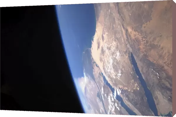 High oblique scene looking toward the Sinai Peninsula and the Mediterranean Sea