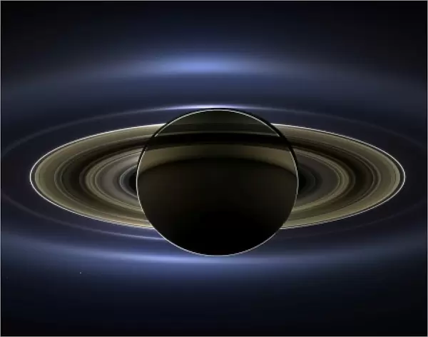 Panoramic mosaic of the Saturn system backlit by the Sun