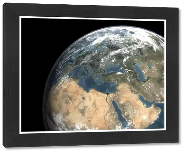 Global view of earth over Europe, Middle East, and northern Africa