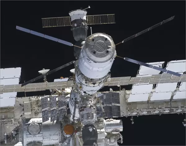 Close-up view of the aft section of the International Space Station