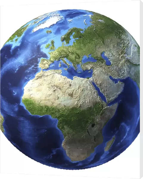 3D rendering of planet Earth, centered on Africa and Europe