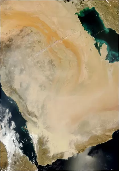 Satellite view of a dust storm in Saudi Arabia