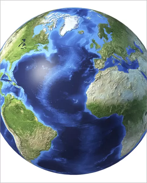 3D rendering of planet Earth centered on Atlantic Ocean