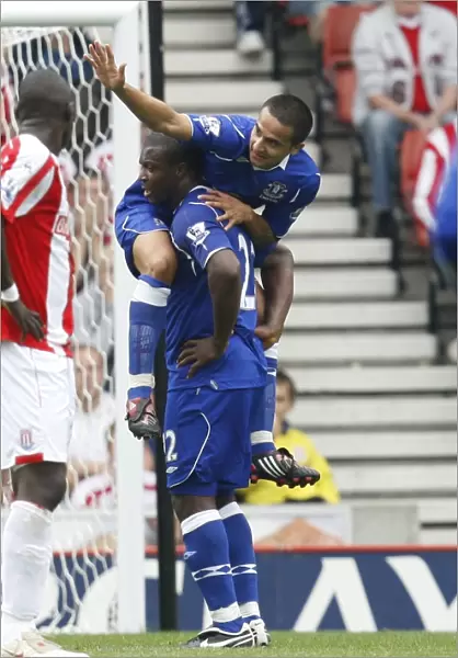 Everton's Unforgettable Start: Yakubu and Cahill's Goal Celebration, 2008 - Everton's First Goal vs. Stoke City