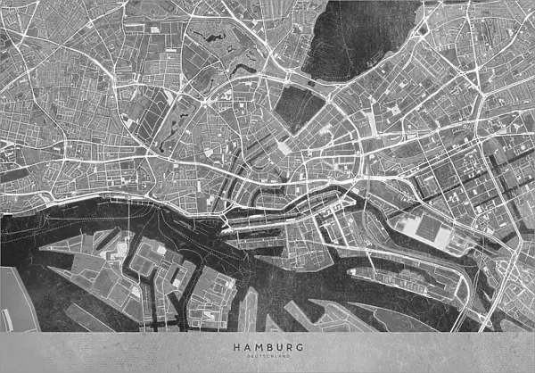 Gray vintage map of Hamburg downtown Germany