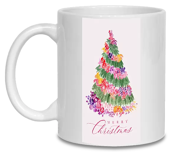 Floral watercolor merry Christmas tree
