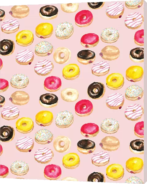 Watercolor donuts pattern in pink