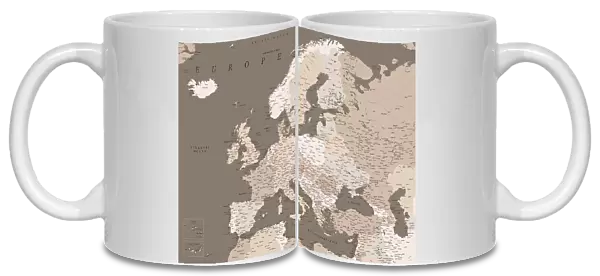 Earth tones detailed map of Europe