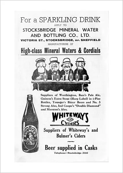 Advertisement for Stocksbridge Mineral Water and Bottling Company Ltd. Victoria Street, Stocksbridge