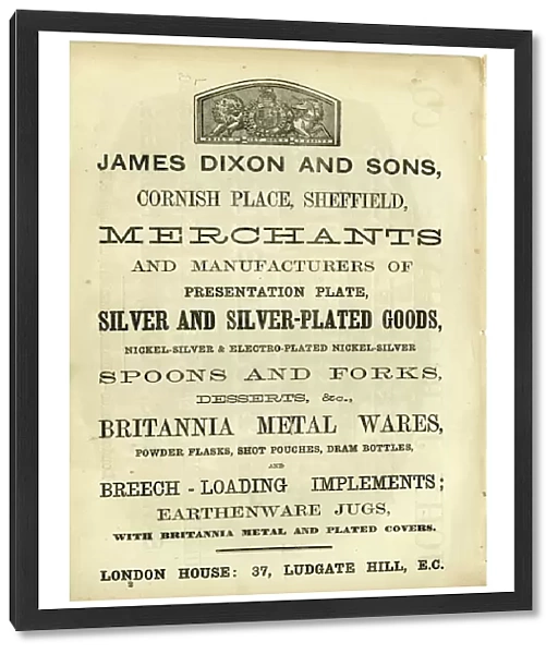 James Dixon and Sons, Cornish Place, advertisement, 1868