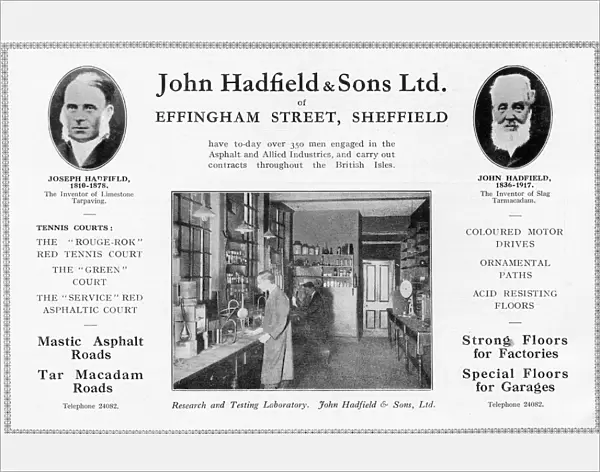 Advertisement for John Hadfield and Sons Ltd. Sheffield, c. 1920s
