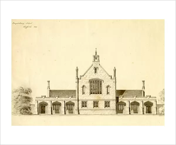 Architects drawing of the Collegiate School, Collegiate Crescent by Robert Potter, 1835