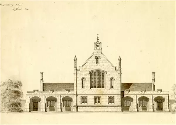 Architects drawing of the Collegiate School, Collegiate Crescent by Robert Potter, 1835
