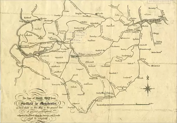 The Line of Railway from Sheffield to Manchester, as laid down in this map is the general line at present contemplated, subject to be altered when the surveys and levels shall be completed, 1831