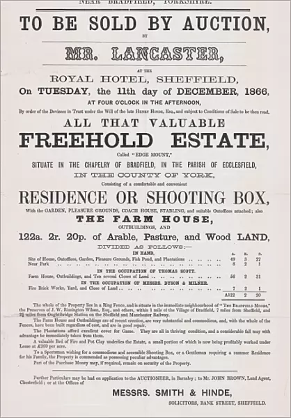 Sale particulars for the Edge Mount Estate, near Bradfield, to be sold by auction, 1866