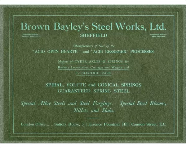 Advertisement for Brown Bayleys Steel Works Ltd. Leeds Road. c. 1920s