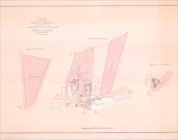 Plan of three lots of freehold property belonging to the administratrix of the late Samuel Cocker, 1850