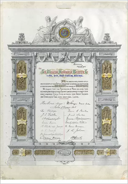 Illuminated address to Sir William Sterndale Bennett to mark his knighthood from former pupils and Sheffield residents, 1871