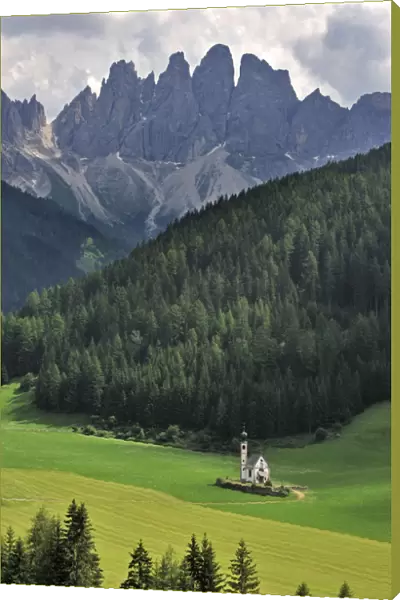 The chapel Sankt Johann at Val di Funes  /  Villnosstal, in the foothills of the Dolomites, Italy