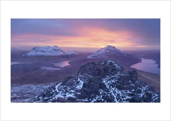 Stac Pollaidh at sunrise, Inverpolly, Highlands of Scotland, UK, February