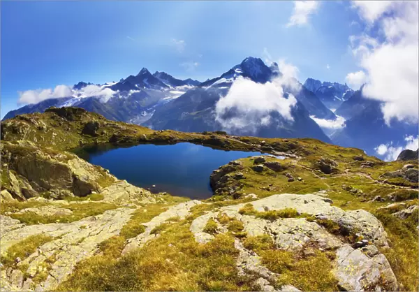 Mountain landscape, Lacs des Cheserys and Aiguilles Rouges, Haute Savoie, France