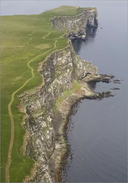 Aerial view of coastline, Grimsey, the Northernmost point of Iceland, June 2009