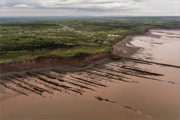 Aerial view of the Joggins Fossil Cliffs UNESCO World Heritage Site along the shore
