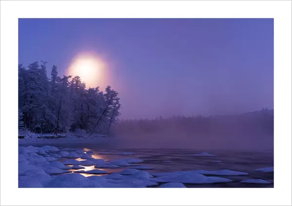 Moonrise at twilight, Putoransky State Nature Reserve, Putorana Plateau, Siberia, Russia