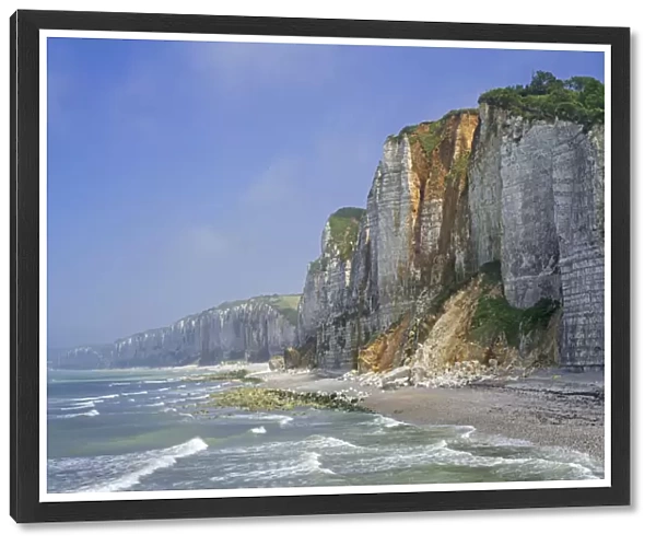 Shingle beach and chalk cliffs along the North Sea coast at Yport, Normandy, France