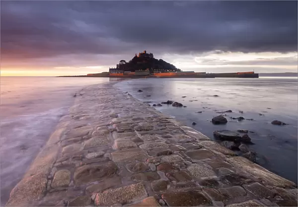 RF - Causeway leading to St Michaels Mount, at sunrise