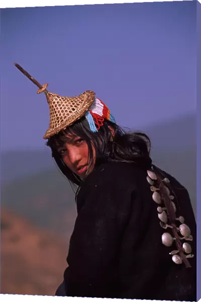 Laya woman from West Bhutan wearing head-dress Bhutan Population approximately 800
