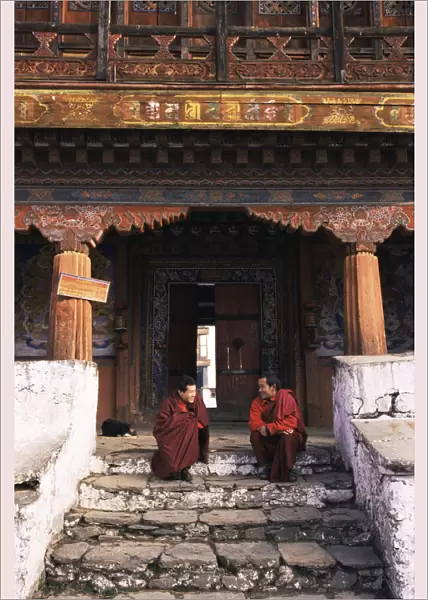 Buddhist monks at Gantey Gompa monastery, Phobjika Valley, Central Bhutan 2001