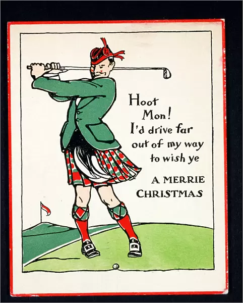 Christmas card with golfing theme, c1910