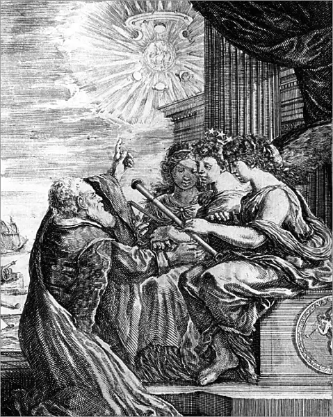 Galileo presenting his telescope to the Muses, 1655-56