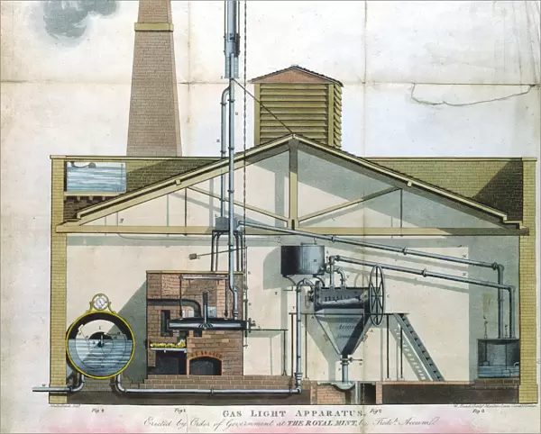 Gas lighting apparatus at Royal Mint, London, 1819. Artist: Friedrich Accum