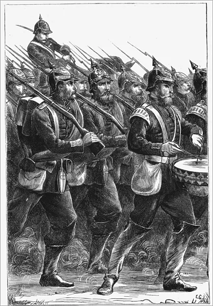 Prussian soldiers on the march, Franco-Prussian War, September 1870