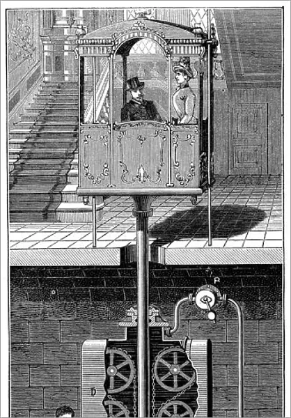 Leon Edouxs hydraulic passenger lift (elevator), 1887