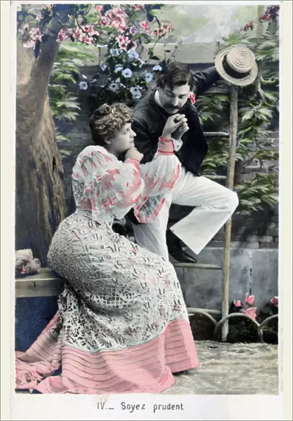 Be Careful, vintage French postcard, c1900
