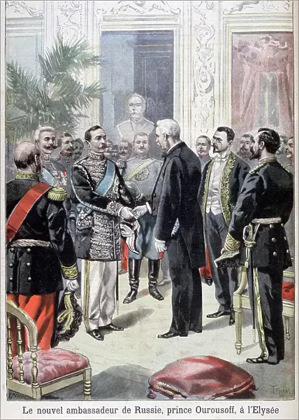 Prince Ourousoff, ambassador of Russia meeting Felix Faure, 1898. Artist: F Meaulle