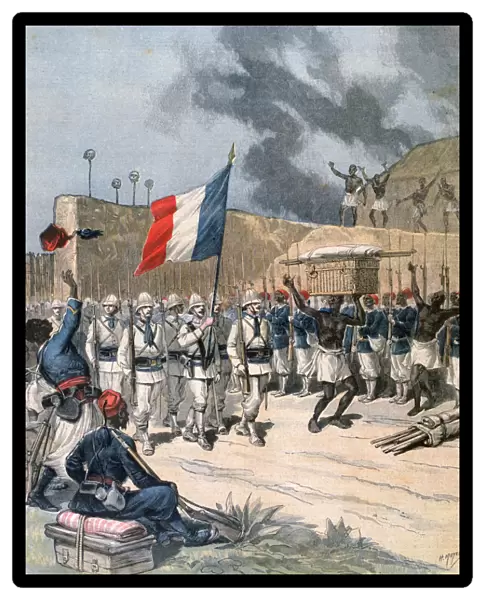 Entry of the French army into Abomey, Dahomey, Africa, 1892. Artist: Henri Meyer