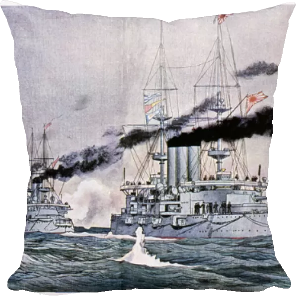 Japanese naval squadron steaming to bombard Port Arthur, Russo-Japanese War 1904-1905