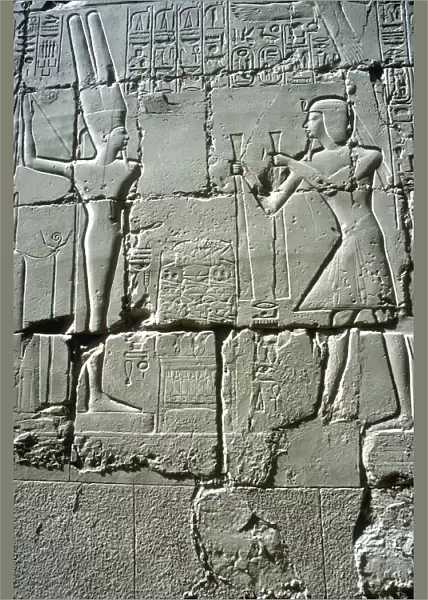 Relief of Rameses II offering to the fertility god Min, Temple of Amun, Karnak, Egypt