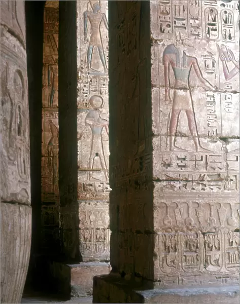 Egyptian gods engraved on pillars, Mortuary Temple, Medinat Habu, Egypt, c12th century BC