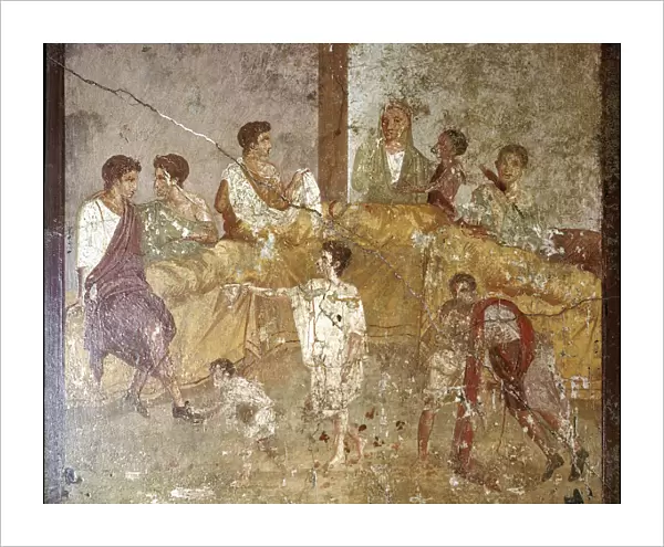 Roman wallpainting of a dinner-party, Pompeii, Italy