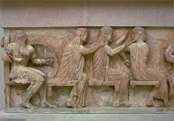 Detail of a frieze on the Treasury of the Siphnians, 6th century BC