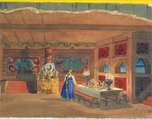 Stage design for the opera The Tsars Bride by Nikolai Rimsky-Korsakov, 1920. Artist: Boris Mikhajlovich Kustodiev