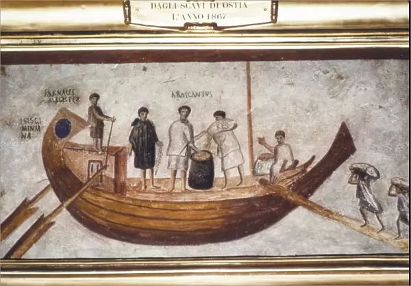 Roman Merchant-ship being loaded with grain, from a wall painting in Ostia, 2nd-3rd century