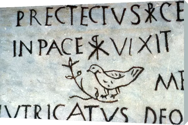 Detail of early Christian funerary inscription from the Catacombs of Rome, c3rd century